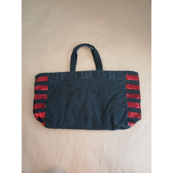 Victoria's Secret Women's Canvas Tote Bag Black With Red Sequins Lips - Picture 6 of 6